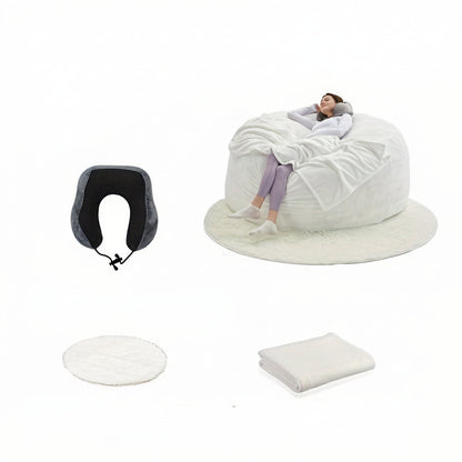 Oversized Bean Bag Sofa Chair –  6FT Memory Foam Lounger with Flannel Cover, Includes U-Shape Pillow, Blanket & Carpet Set