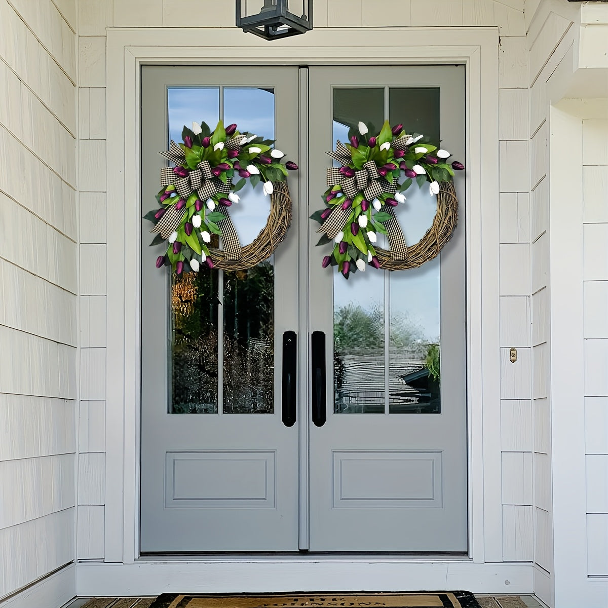 Spring & Summer Wildflower Wreath – Artificial Ranunculus Flower Front Door Decoration with Eternal Blooms and Fresh Green Botanical Accents