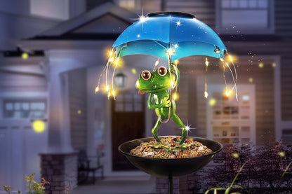 Outdoor Frog Statue Solar Street Light –  Garden Decor with LED String Lights, Bird & Hummingbird Feeder Channel for Lawns, Terraces, Aisles & Pathway Illumination