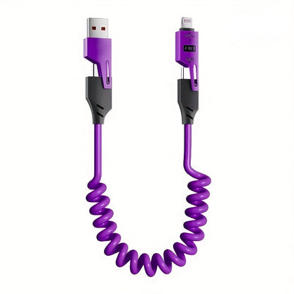 Retractable Charging Cable – 65W 4-in-1 Zinc Alloy High-Speed Universal Charger for iPhone, Samsung, Huawei, and More
