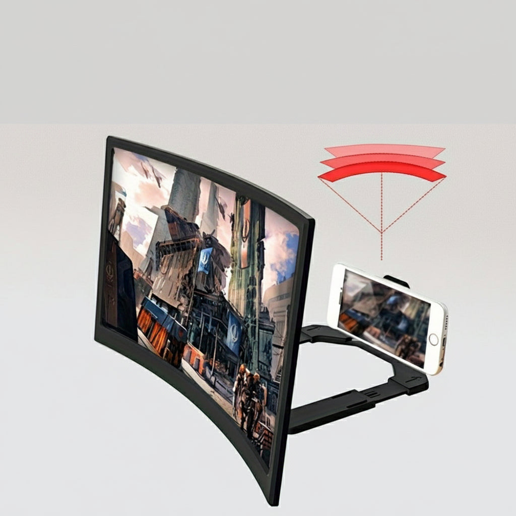 Portable Curved HD Phone Screen Amplifier – 12-Inch Magnification Stand for Smartphone Videos, Movies & Hands-Free Viewing at Home or Travel