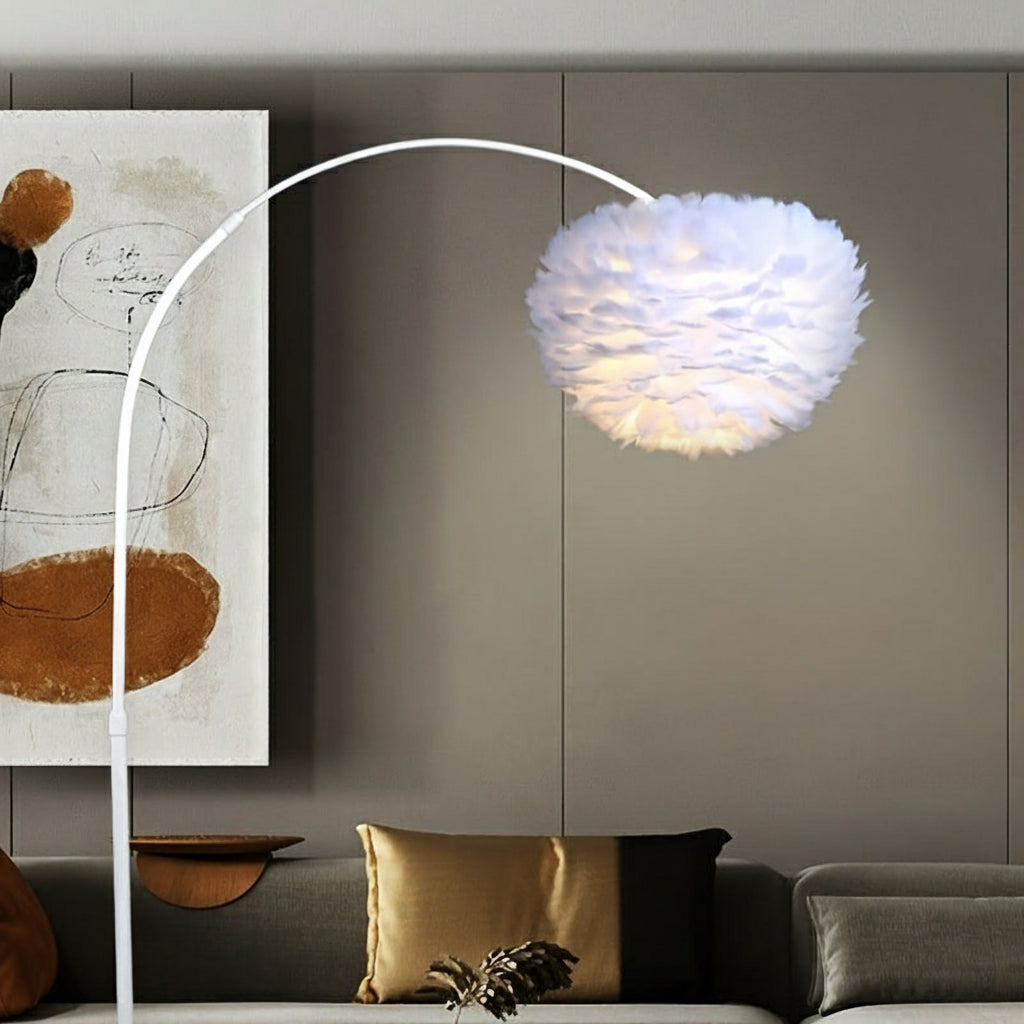 White Feather Hemisphere Lampshade – 40cm Handmade Faux Feather Shade for Pendant Lights, Chandeliers, Floor Lamps & Modern Bedroom or Living Room Decor