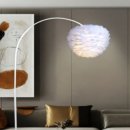 White Feather Hemisphere Lampshade – 40cm Handmade Faux Feather Shade for Pendant Lights, Chandeliers, Floor Lamps & Modern Bedroom or Living Room Decor
