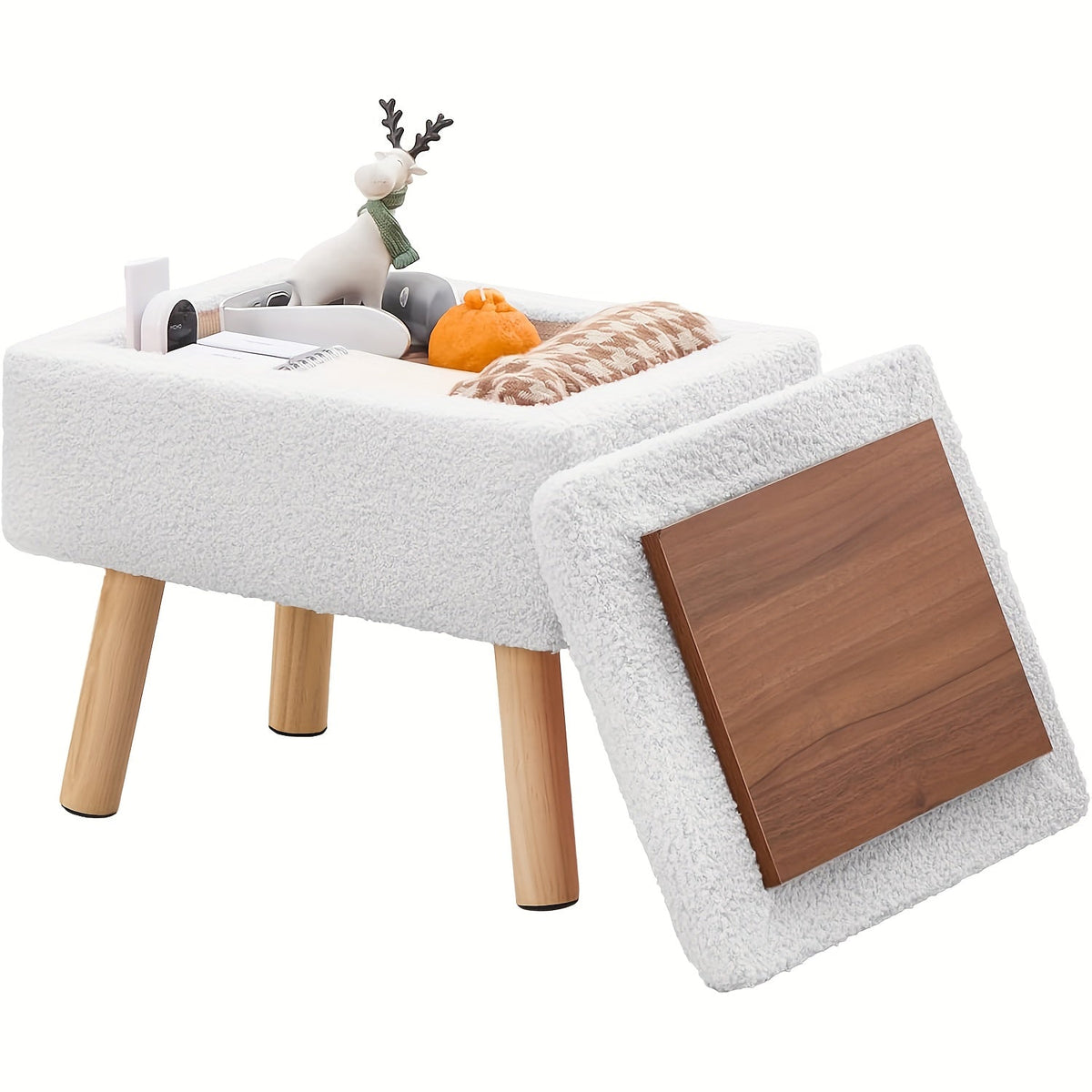 Modern Green Velvet Ottoman – Soft Padded Square Footrest with Wood Legs for Bedrooms, Offices, and Compact Spaces