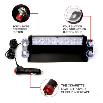 LED Police Lights Strobe Lights for Cars – 12V Emergency Signal Lights for Dashboard, Interior Roof, and Windshield with Suction Cups for Safe Caution and Hazard Warnings
