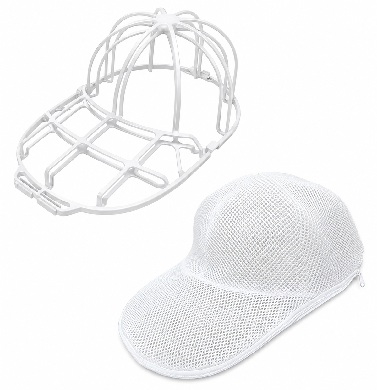 Baseball Cap Washer Cage - Rigid Hat Frame plus Mesh Wash Bag, Holds a Cap's Shape in the Washing Machine or Dishwasher
