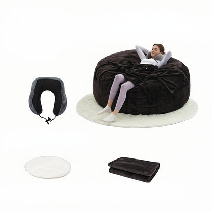 Oversized Bean Bag Sofa Chair –  6FT Memory Foam Lounger with Flannel Cover, Includes U-Shape Pillow, Blanket & Carpet Set