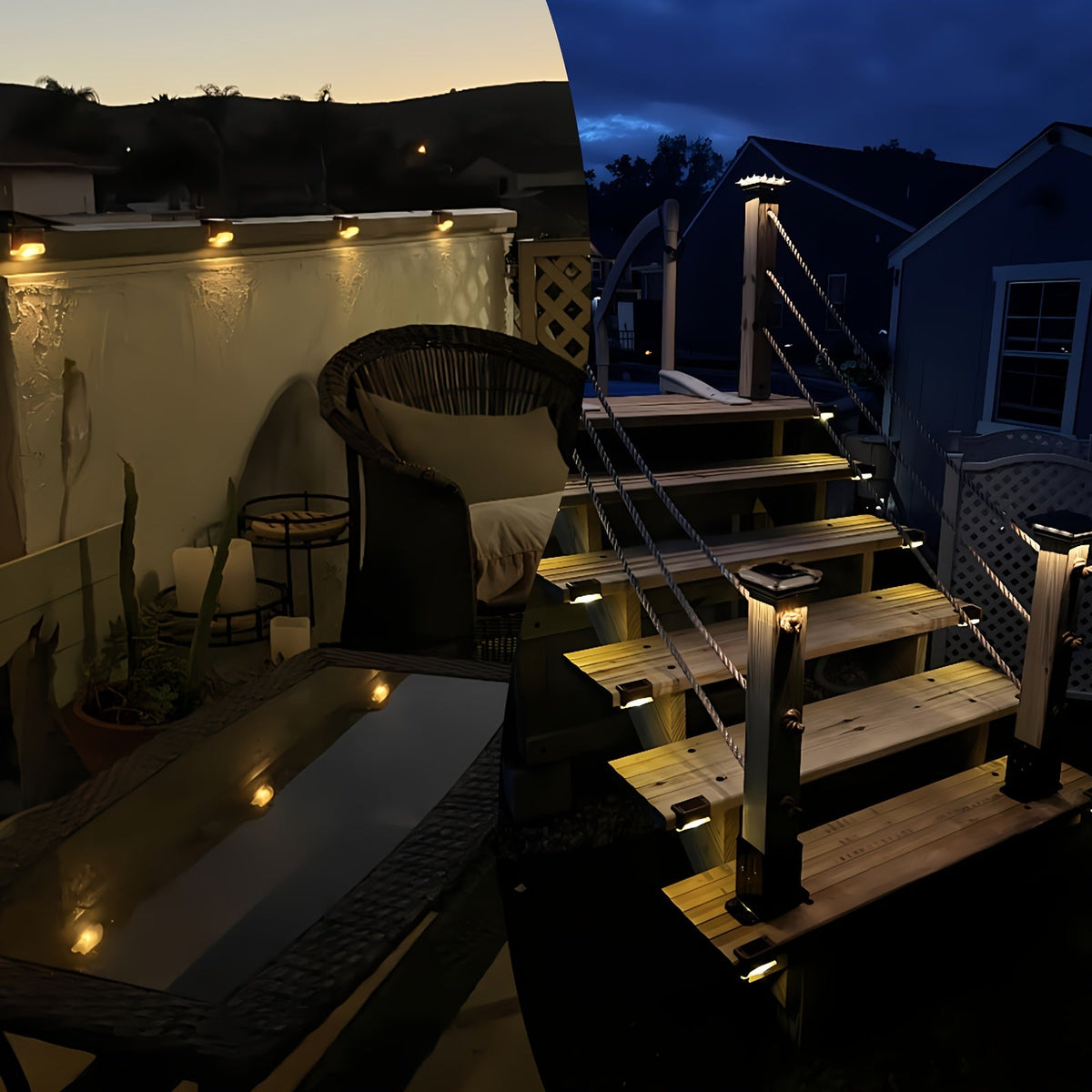 Outdoor Stair & Pathway Solar LED Deck Lights – 16pcs Lighting System with Auto On/Off, 12-Hour Runtime, Warm White Glow & Easy Installation for Homes, Hotels, Malls & Commercial Spaces
