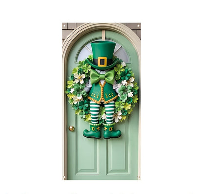 St. Patrick’s Day Door Banner – 70.8" Polyester Wreath Design with Shamrocks, Leprechauns & Bow Ties for Indoor & Outdoor Decor