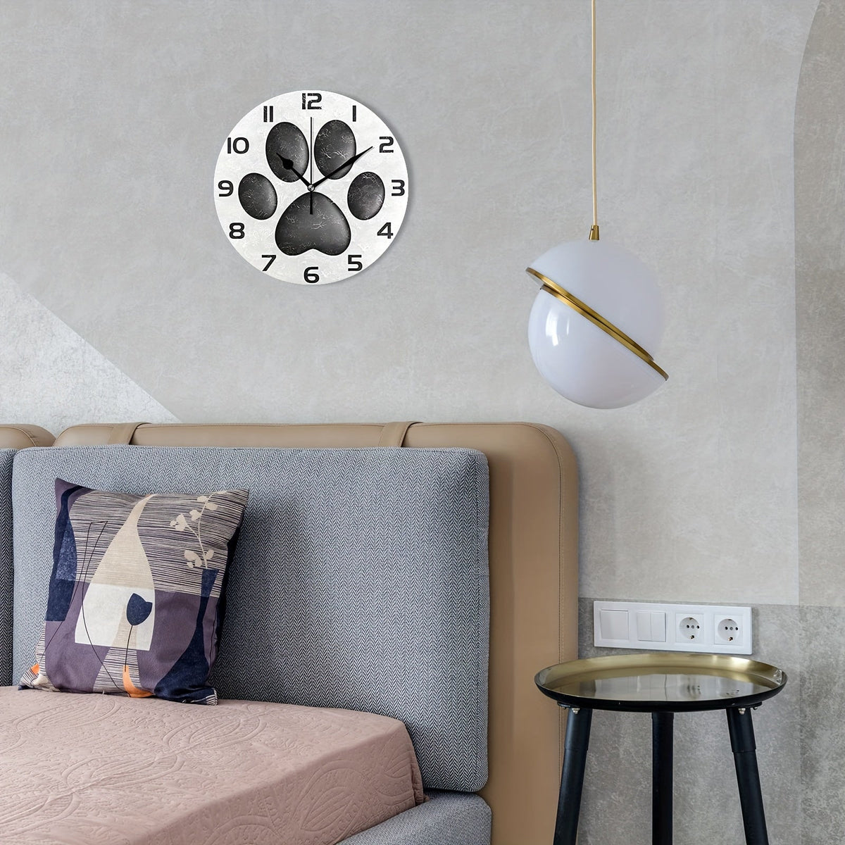 Silent Non-Ticking Dog Paw Wall Clock - Rustic Black & White Oil Painting, Wooden Frame, 1pc, Decorative for Home, Office, or School