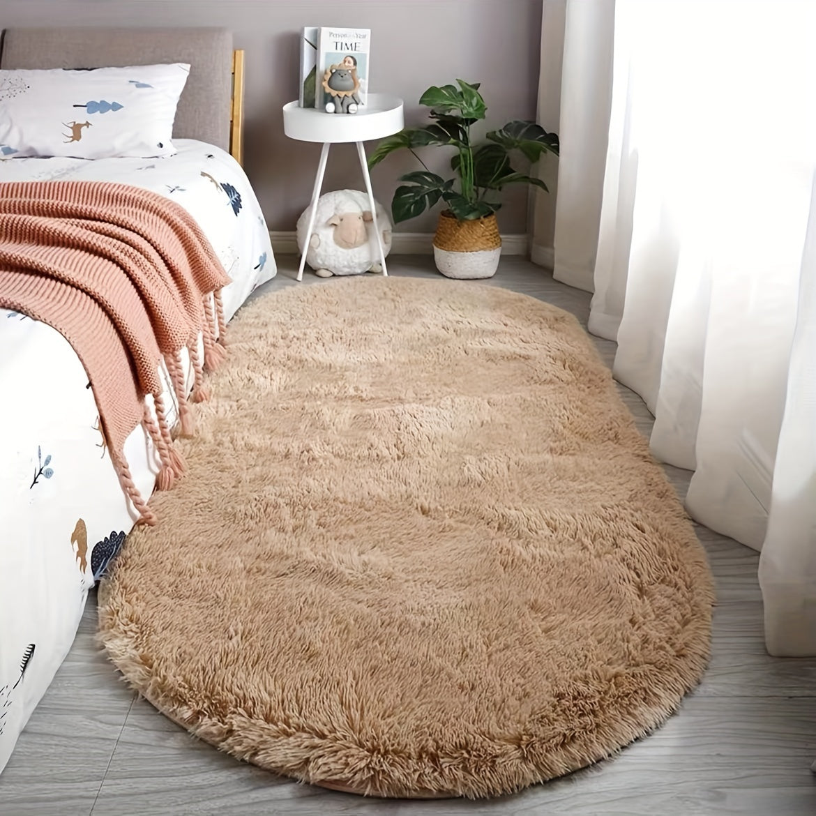 Oval Bedside Carpet Mat – Stylish Bedroom Rug for Bedside, Living Room Coffee Table Accent, and Cozy Modern Home Décor