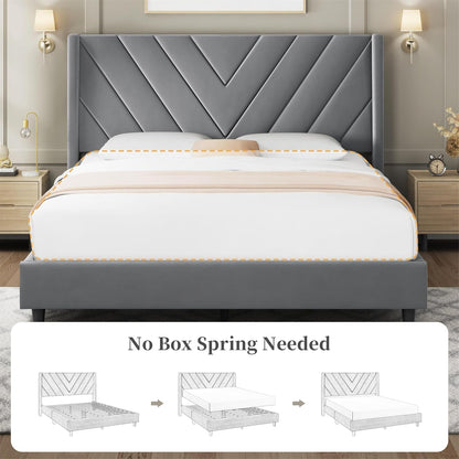 Queen Bed Frame with Chevron Channel-Tufted Headboard