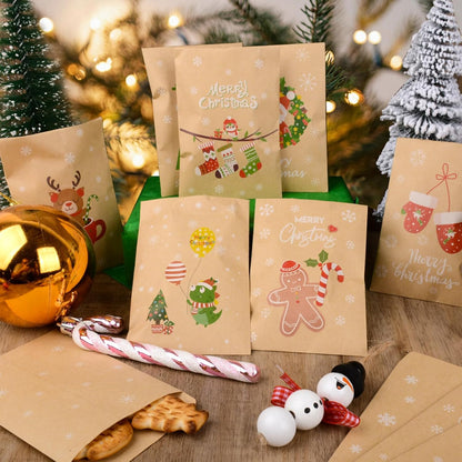 Christmas Kraft Paper Gift Bag Set – Cookie & Biscuit Wrapping Envelopes for Xmas Parties, New Year 2025 Gifts & Holiday Packaging