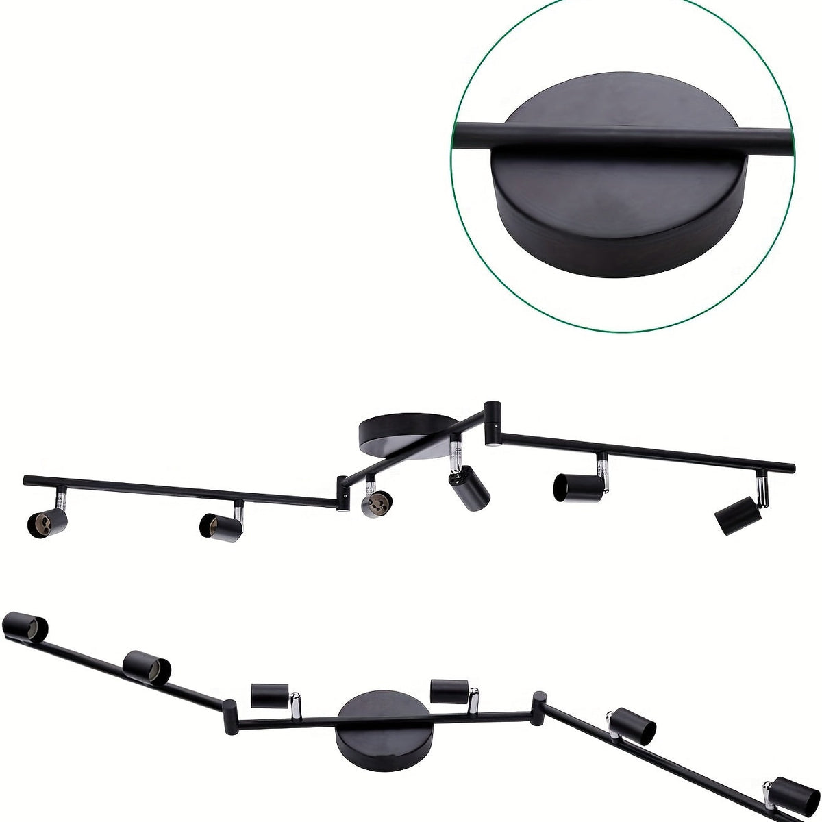 Track Rotating Black Ceiling Spotlights Lighting Kit – 6-Lights with Flexible Heads for Customizable Room Illumination