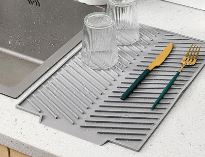 Silicone Dish Drying Mat – Flexible Heat-Resistant Pad 16.9 x 13 Inch, Non-Slip Dishwasher Safe Mat for Counters, Sink Drying, and Multi-Purpose Kitchen Use