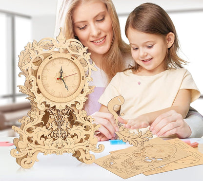 DIY Wooden Clock Puzzle Model Kit – 3D DIY Desktop Architectural Building Blocks with Functional Clock for Home Decor and Gifts