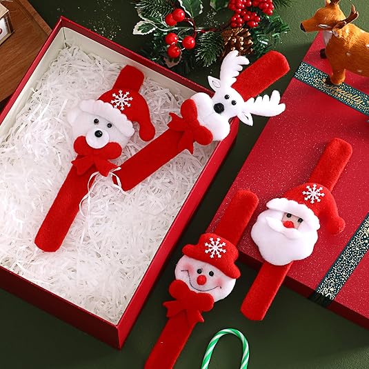 Christmas Plush Clap Bracelet Set – Cute Elk & Snowman Slap Wrist Bands for Kids, Holiday Gifts, Games & New Year Decorations