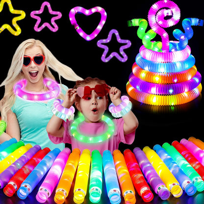 LED Flash Tube Sensory Toy – Set of 3/6/12/18 PCS Corrugated Plastic Squeeze Stress-Relief Tubes for Kids and Adults with Autism Support