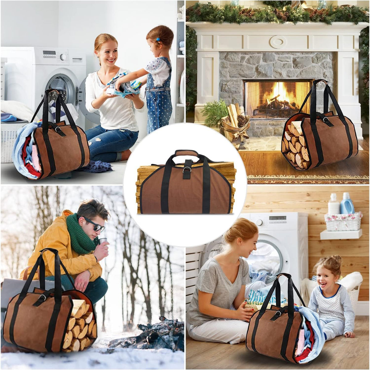 Heavy-Duty Firewood Carrier Bag – Durable PVC Tote for Fireplace, Camping & Wood Transport