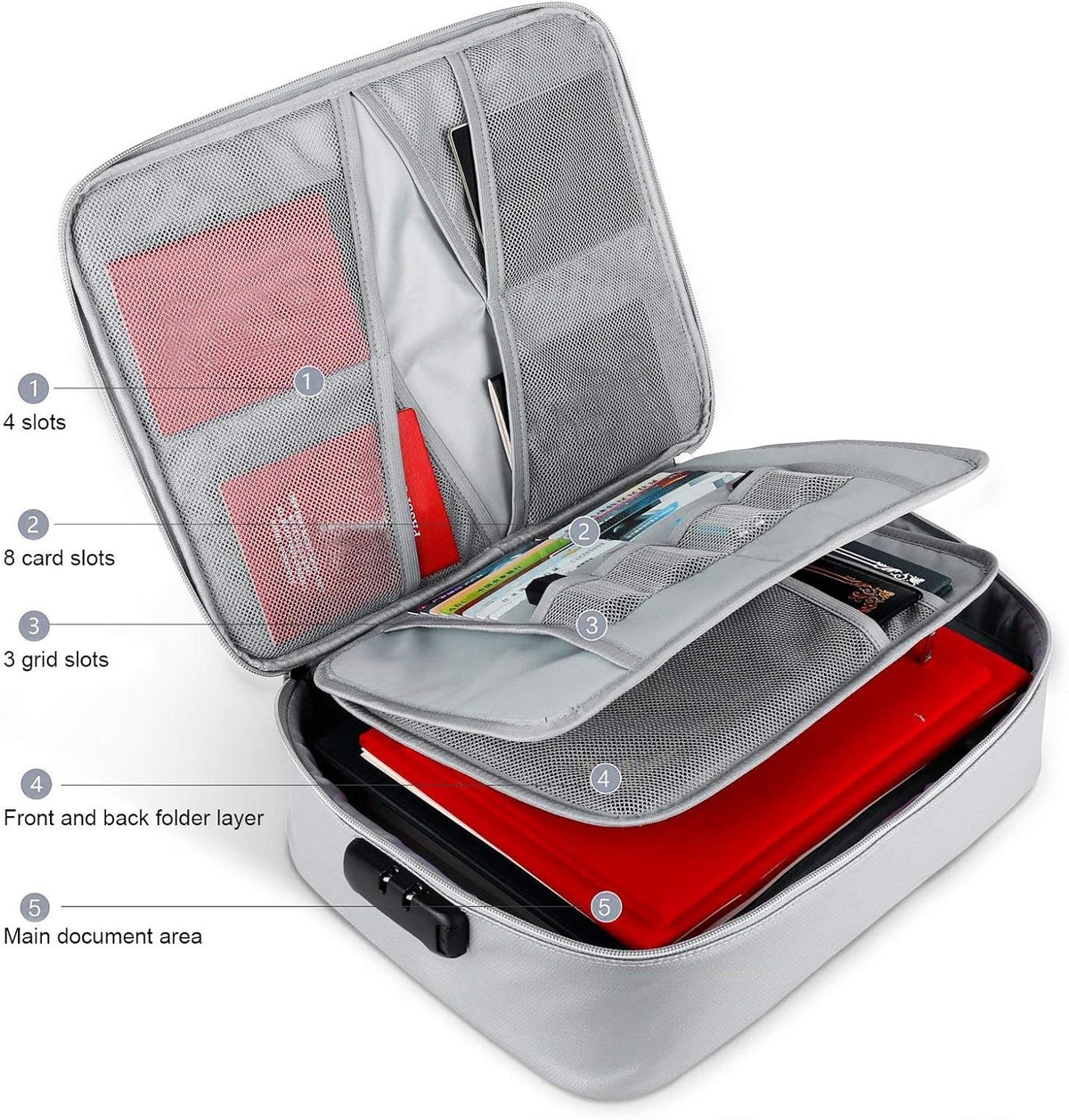 Fireproof Waterproof Document Organizer – Multi-Layer Safety Bag with Zipper for Cards, Files, and Travel Storage