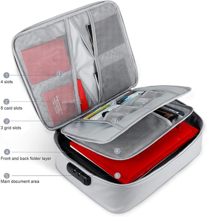 Fireproof Waterproof Document Organizer – Multi-Layer Safety Bag with Zipper for Cards, Files, and Travel Storage