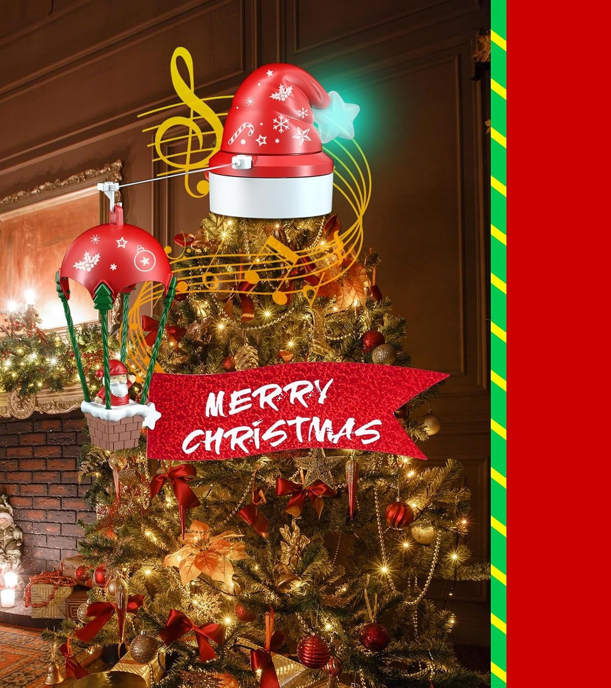 Rotating Christmas Tree Top Hat Ornament – Musical LED Santa Sled Topper with Type-C Power, Perfect 2026 Holiday Decoration for Kids & Adults