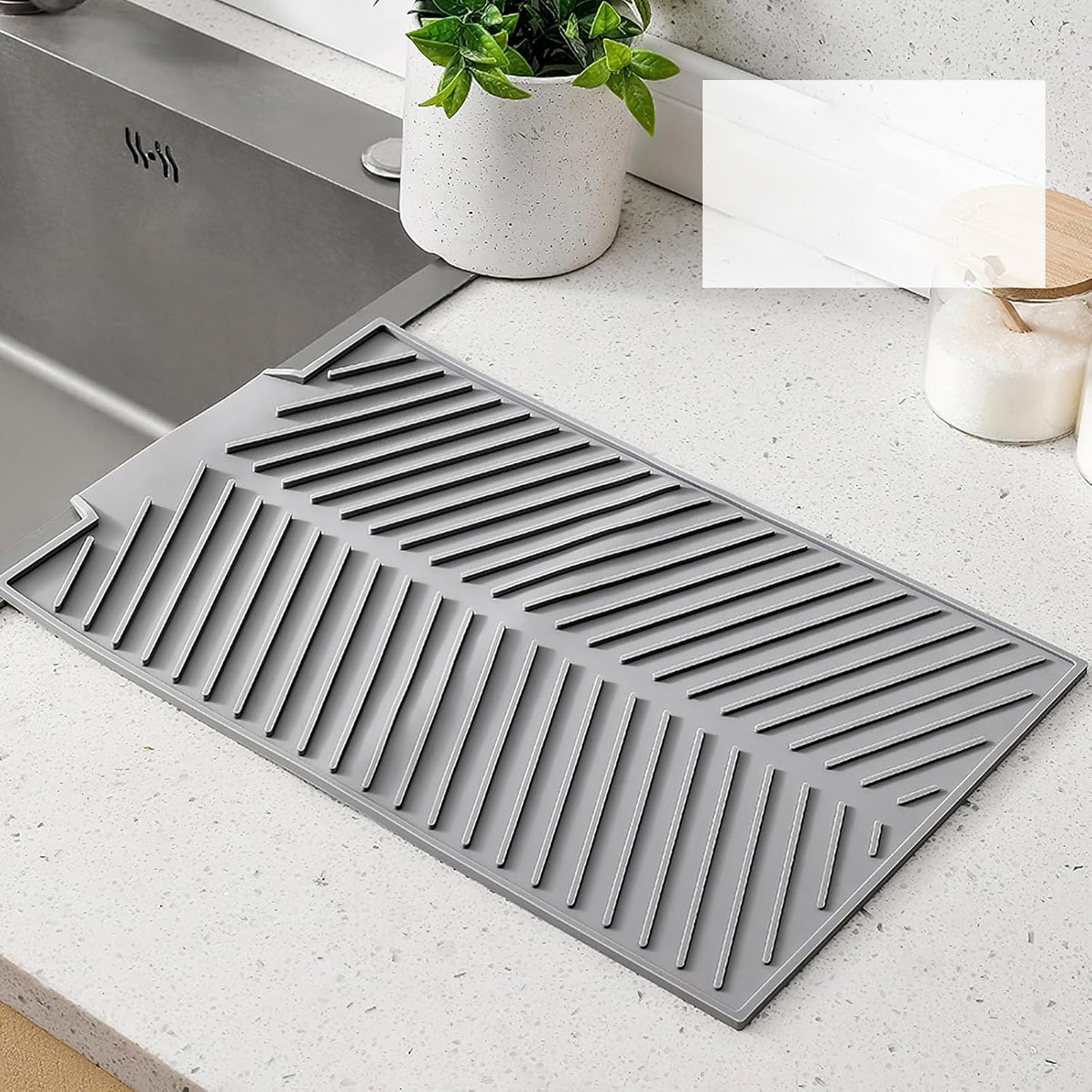 Silicone Dish Drying Mat – Flexible Heat-Resistant Pad 16.9 x 13 Inch, Non-Slip Dishwasher Safe Mat for Counters, Sink Drying, and Multi-Purpose Kitchen Use