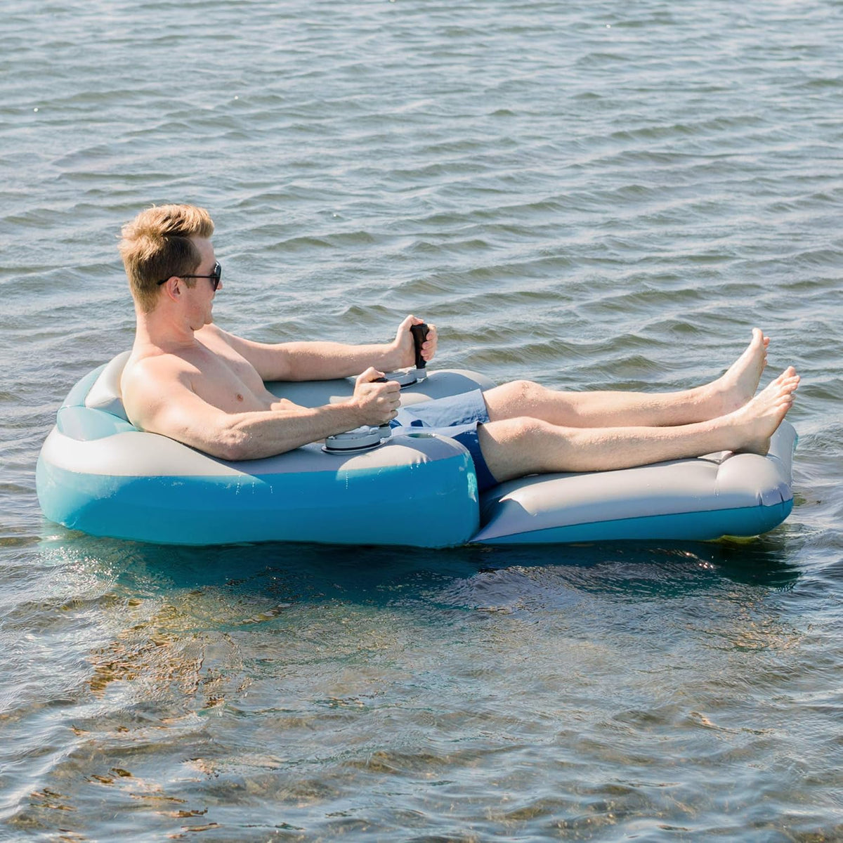 Motorized Pool Lounger - Inflatable Ride-On Water Float with Twin Electric Motors and Joystick Steering