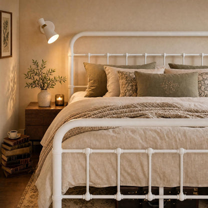 Queen Metal Bed Frame with Victorian Iron-Art Headboard
