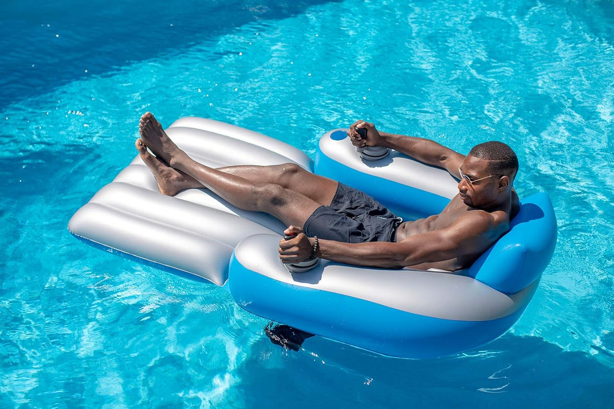 Motorized Pool Lounger - Inflatable Ride-On Water Float with Twin Electric Motors and Joystick Steering