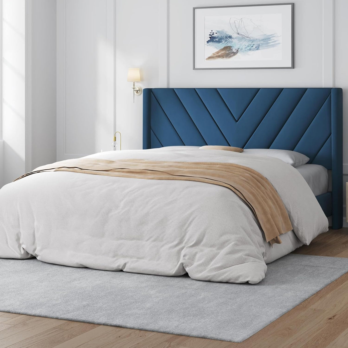 Queen Bed Frame with Chevron Channel-Tufted Headboard