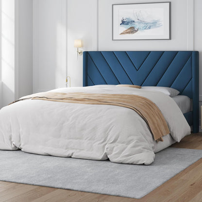 Queen Bed Frame with Chevron Channel-Tufted Headboard