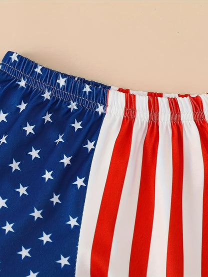 Girls’ 4th of July Flared Pants Set – Patriotic Color-Block Outfit for Toddlers, Perfect for Summer Celebrations & Outdoor Event