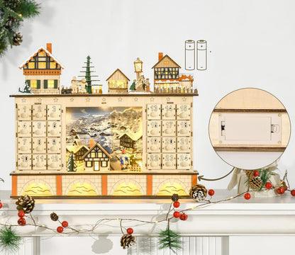 Wooden Advent Calendar – Fillable 24-Drawer Christmas Countdown Box, Natural Finish Holiday Display for Home Christmas Festive Decoration