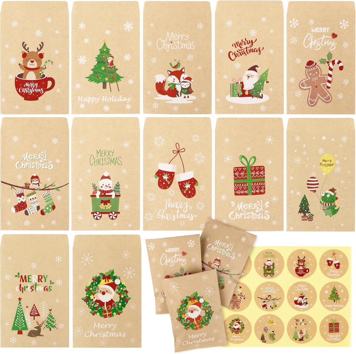 Christmas Kraft Paper Gift Bag Set – Cookie & Biscuit Wrapping Envelopes for Xmas Parties, New Year 2025 Gifts & Holiday Packaging