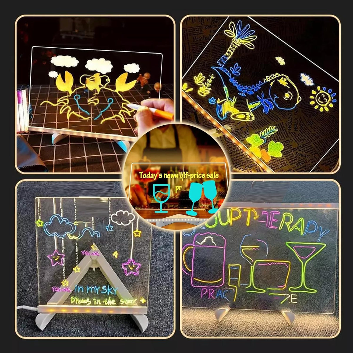 LED Note Board with Night Light & 7 Color Pens – Erasable Acrylic DIY Message Board, Kids Drawing Board & Creative Mother’s Day Gift