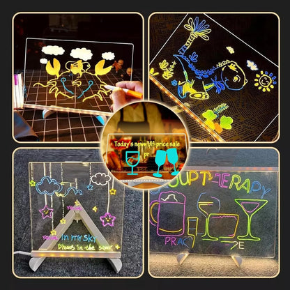 LED Note Board with Night Light & 7 Color Pens – Erasable Acrylic DIY Message Board, Kids Drawing Board & Creative Mother’s Day Gift