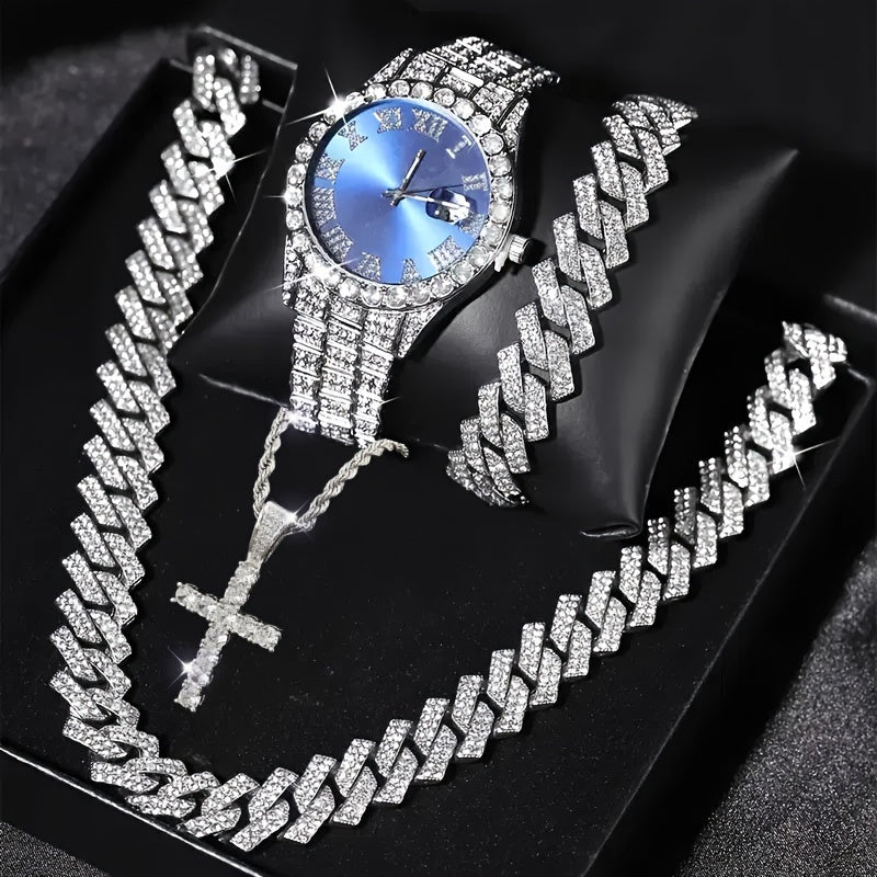 Men’s Watch and Jewelry Gift Set – Cross Necklace, Bracelet and Stylish Watch Combo for Fashionable Everyday and Special Occasions