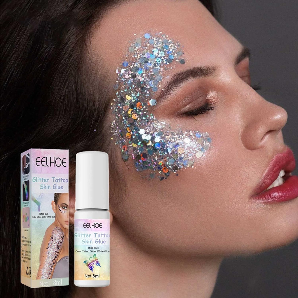 Glitter Tattoo Gel – Skin-Safe, Creative Paint for Eye Makeup, Body Art & Face Decoration with Long‑Lasting Sparkle