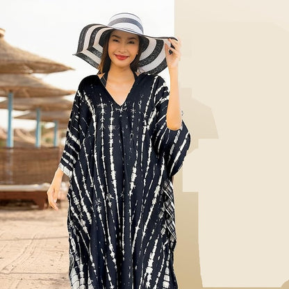 Boho Beach Holiday Maxi Dress for Women – V-Neck Summer Cardigan Style with Pockets, Loose Fit, and Elegant Printed Design for Casual Parties