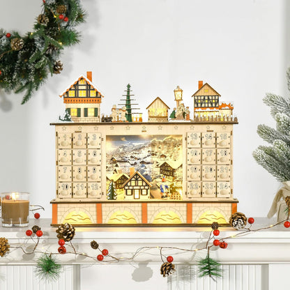 Wooden Advent Calendar – Fillable 24-Drawer Christmas Countdown Box, Natural Finish Holiday Display for Home Christmas Festive Decoration