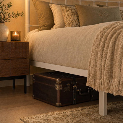 Queen Metal Bed Frame with Victorian Iron-Art Headboard