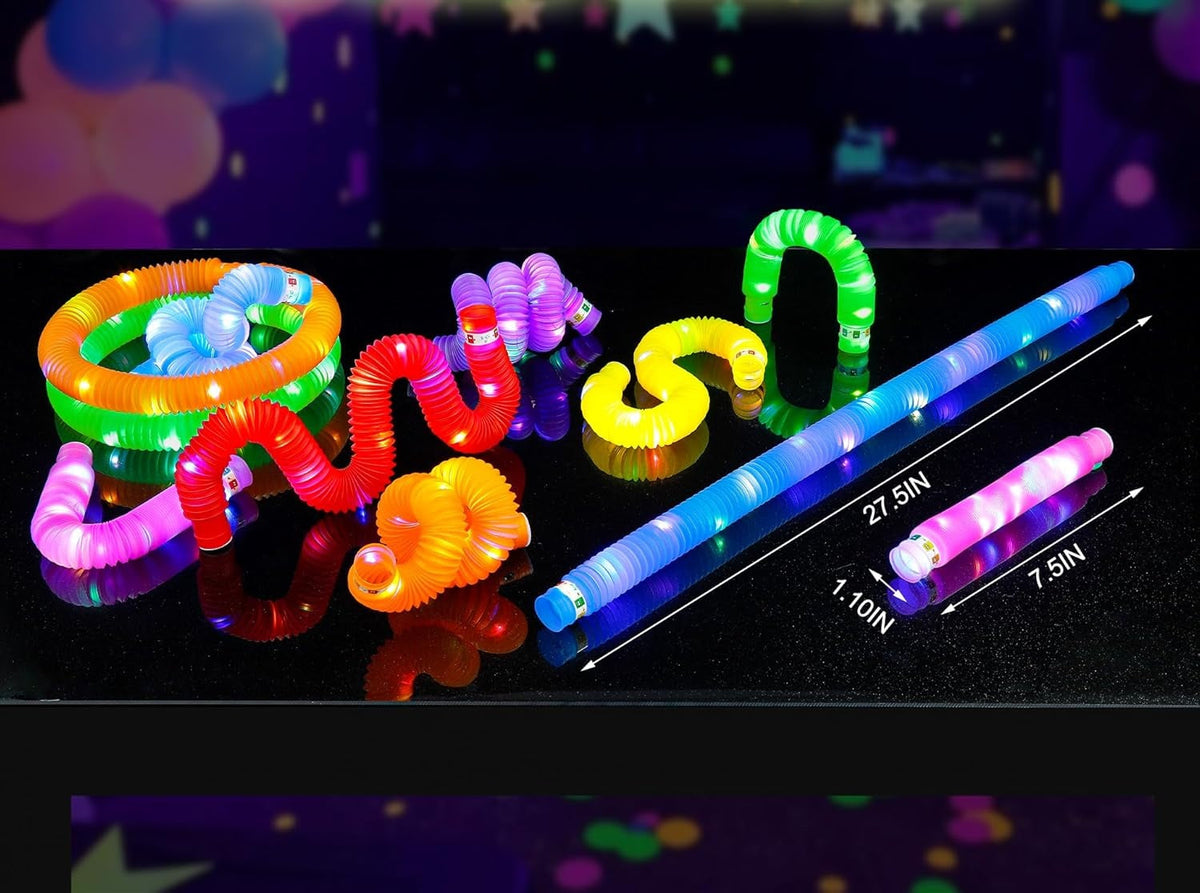LED Flash Tube Sensory Toy – Set of 3/6/12/18 PCS Corrugated Plastic Squeeze Stress-Relief Tubes for Kids and Adults with Autism Support