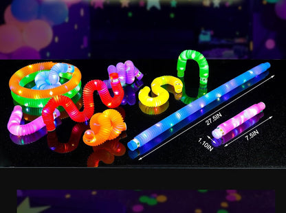 LED Flash Tube Sensory Toy – Set of 3/6/12/18 PCS Corrugated Plastic Squeeze Stress-Relief Tubes for Kids and Adults with Autism Support