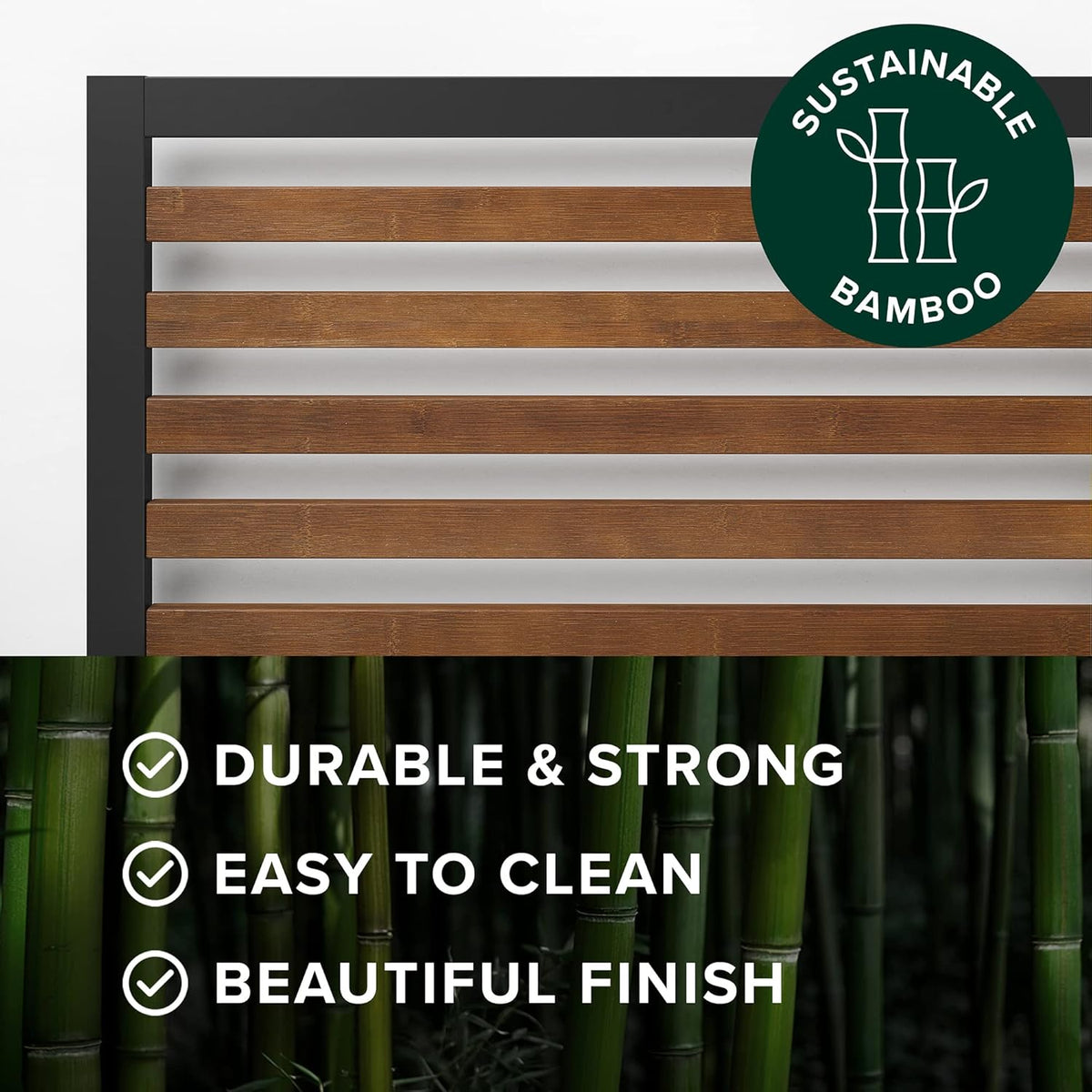 Bamboo and Metal Platform Bed Frame, Sturdy Steel Frame