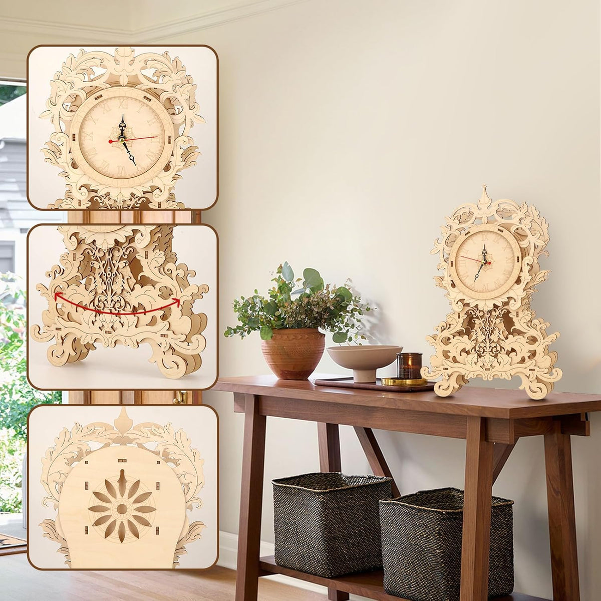 DIY Wooden Clock Puzzle Model Kit – 3D DIY Desktop Architectural Building Blocks with Functional Clock for Home Decor and Gifts