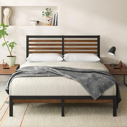 Bamboo and Metal Platform Bed Frame, Sturdy Steel Frame