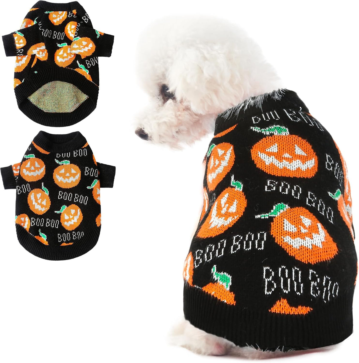 Halloween Pet Pumpkin Sweater – Puppy Kitten Costume Decoration, Warm Winter Dog Clothes, Cute Cat Outfit for Holiday Dress-Up