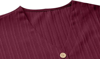 Fashion V-Neck Mini Summer Dress – Short Sleeves, Solid Color, Button Detail for Casual Elegance and Fresh Style