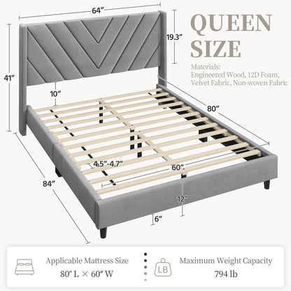 Queen Bed Frame with Chevron Channel-Tufted Headboard